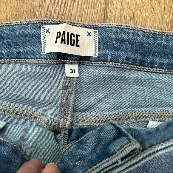 Paige Claudine High-Rise Ankle Flare Raw Hem Medium Wash Denim Jeans Size 31 NWT - Picture 5 of 10